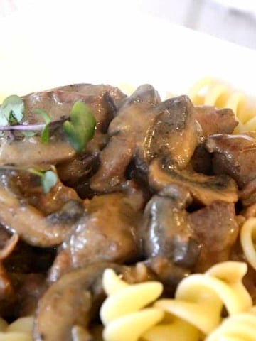 Pork stroganoff on a plate.